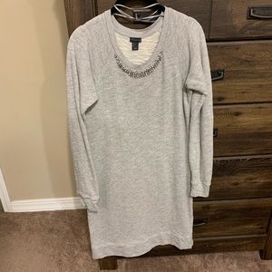 Gray sweater dress with gorgeous beading